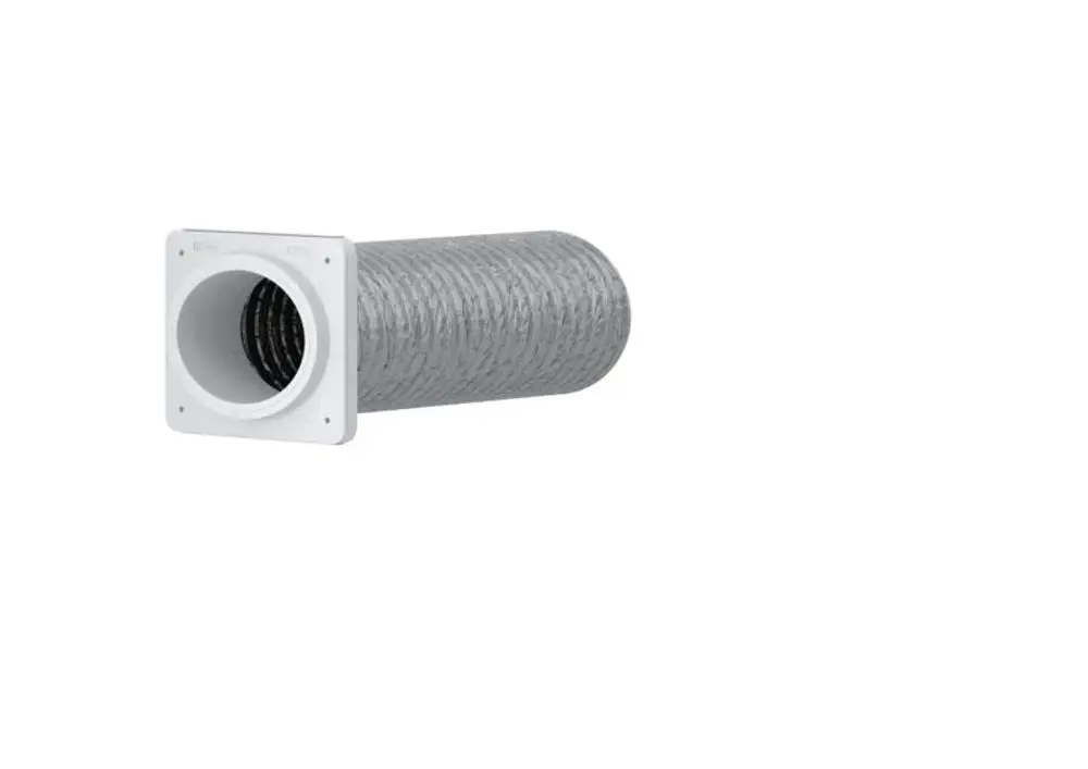 STIEBEL ELTRON Luftführungszubehör LSWP 315-0,7 FHH mit Schnelladapter, silberner flexibler Schlauch mit weißem quadratischem Adapter
